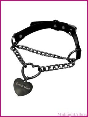 Faux Leather Slip Chain Choker Heart Ring Cuban Chain Necklace